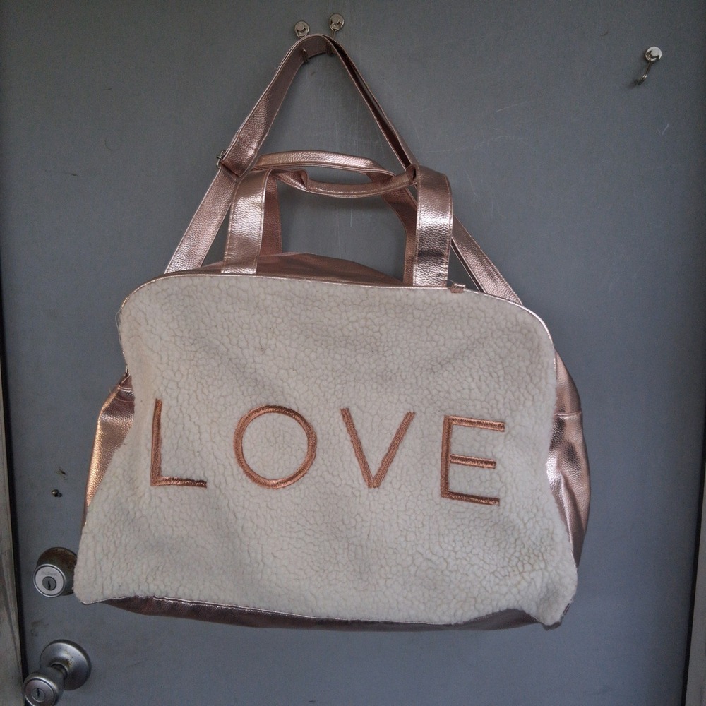 Vtg Y2K KMart Wonder Nation Rose Gold Metallic Fleece LOVE Baby Diaper Bag